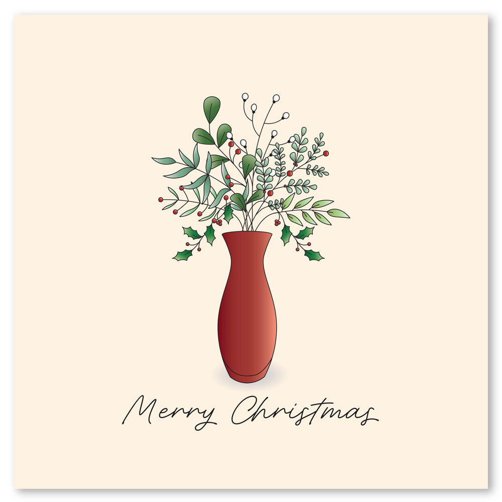 Holly Vase - Merry Christmas