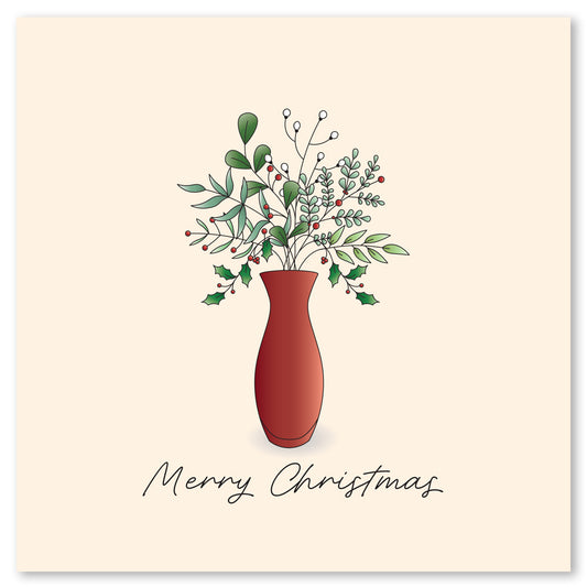 Holly Vase - Merry Christmas